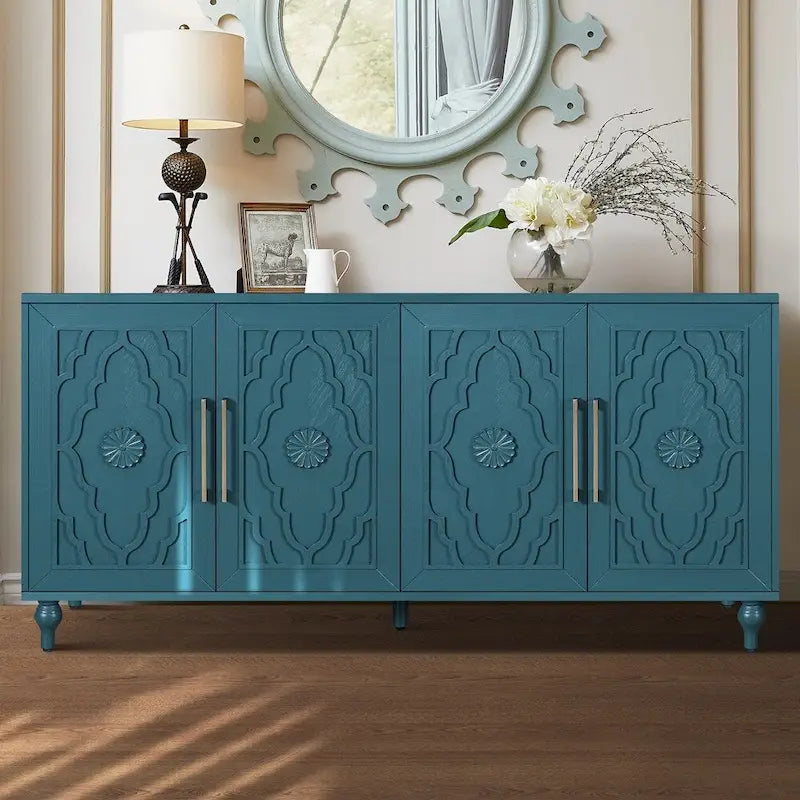 Credenza con porta a forma di fiore intagliato, grande, credenza e buffet
