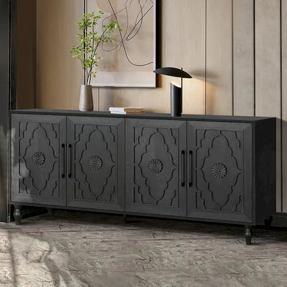 Credenza con porta a forma di fiore intagliato, grande, credenza e buffet