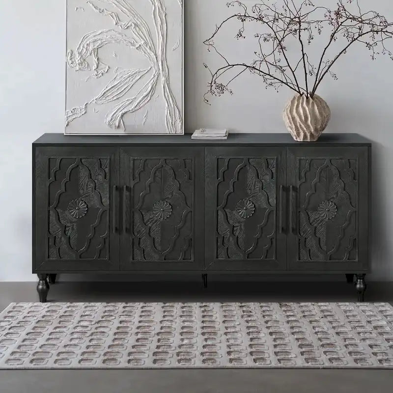 Credenza con porta a forma di fiore intagliato, grande, credenza e buffet