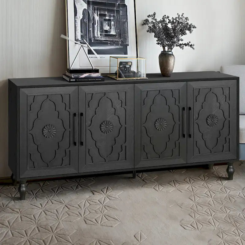 Credenza con porta a forma di fiore intagliato, grande, credenza e buffet