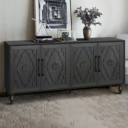 Credenza con porta a forma di fiore intagliato, grande, credenza e buffet