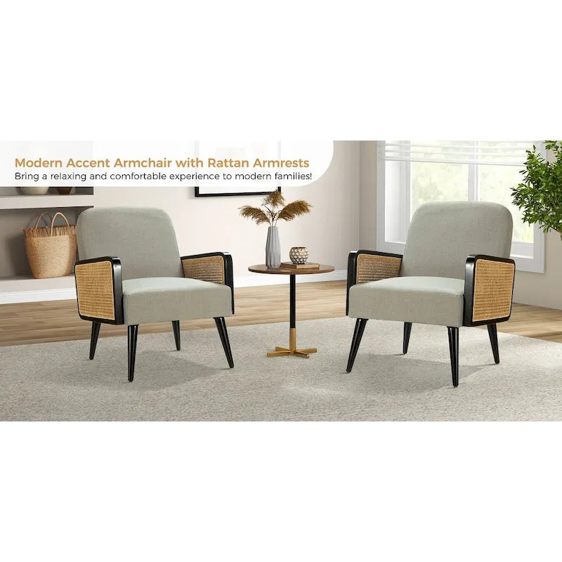 Poltrona imbottita moderna in stile bohémien Carmina con gambe in legno, set da 2 di HULALA HOME