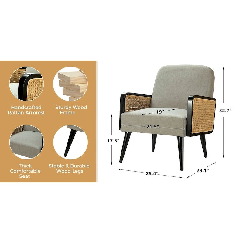 Poltrona imbottita moderna in stile bohémien Carmina con gambe in legno, set da 2 di HULALA HOME