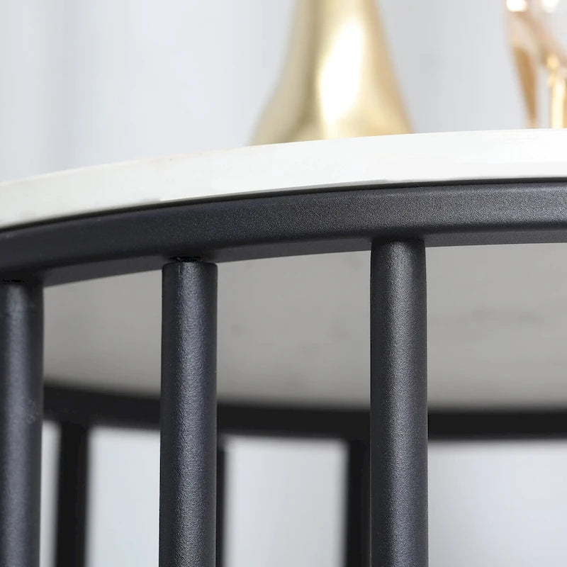 Tavolino laterale rotondo a 2 livelli con piano in pietra sinterizzata - 15,7x15,7x21,3 pollici