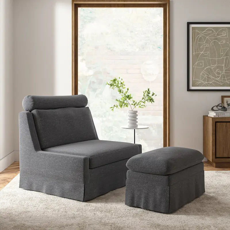 Anne 45 W Modern Poltrona con Pouf Rivestita di HULALA HOME