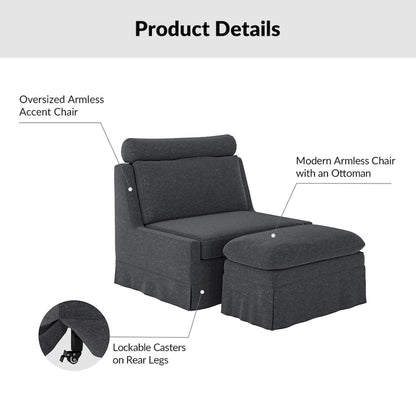 Anne 45 W Modern Poltrona con Pouf Rivestita di HULALA HOME