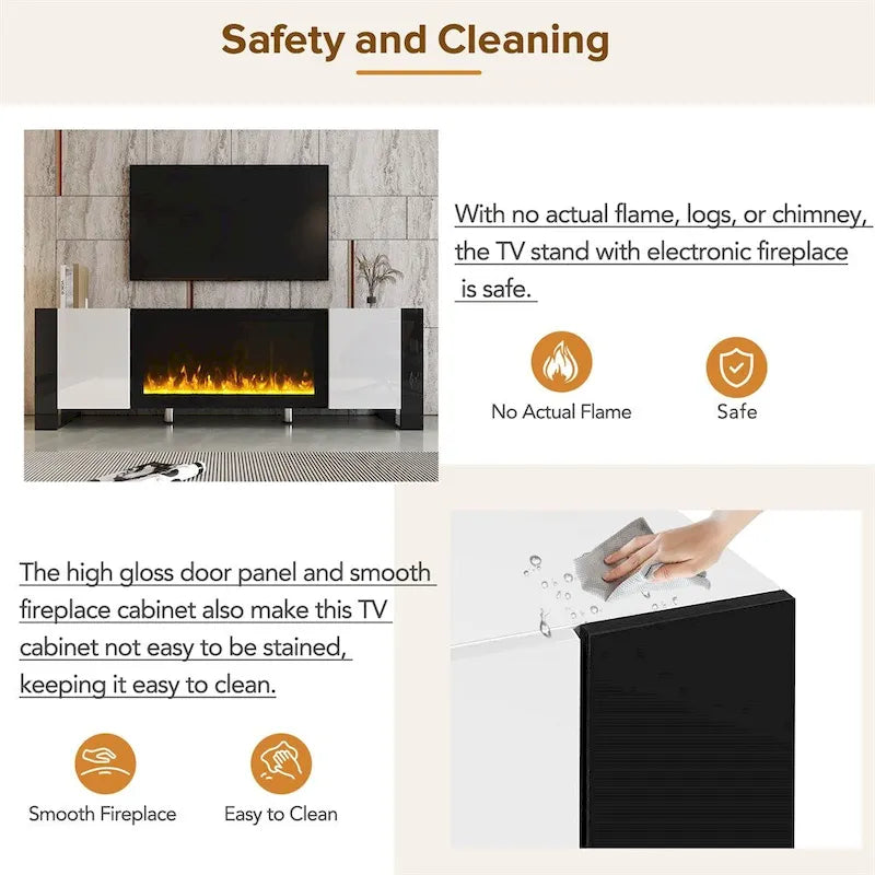 Mobile TV moderno con camino elettrico non riscaldante per TV fino a 78 pollici