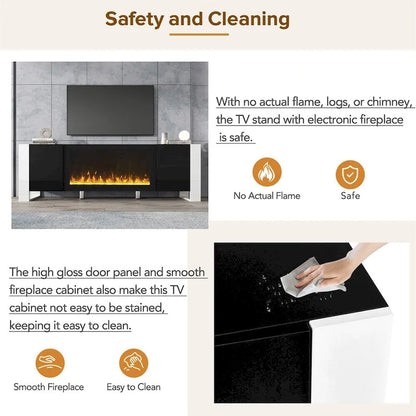 Mobile TV moderno con camino elettrico non riscaldante per TV fino a 78 pollici