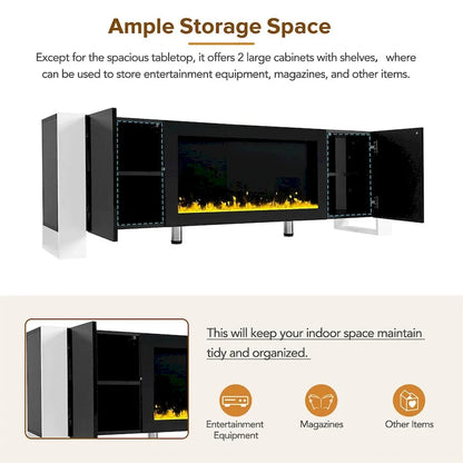 Mobile TV moderno con camino elettrico non riscaldante per TV fino a 78 pollici