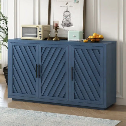 Credenza retrò grande a 3 ante con ripiani regolabili e maniglie nere
