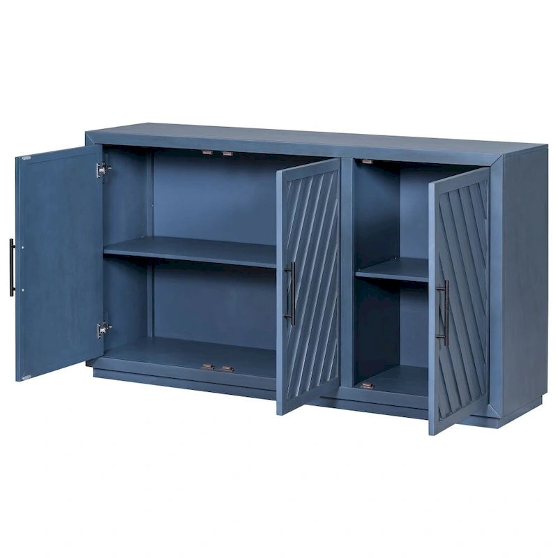 Credenza retrò grande a 3 ante con ripiani regolabili e maniglie nere