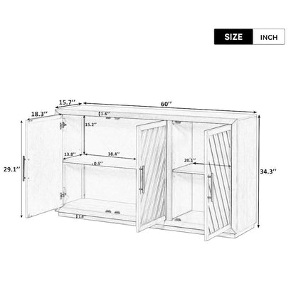 Credenza retrò grande a 3 ante con ripiani regolabili e maniglie nere