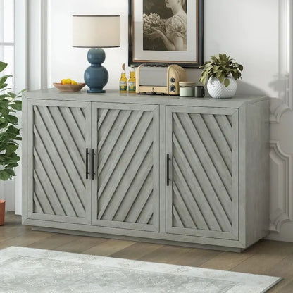 Credenza retrò grande a 3 ante con ripiani regolabili e maniglie nere