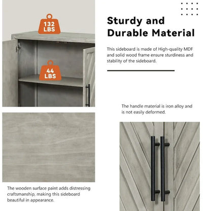 Credenza retrò grande a 3 ante con ripiani regolabili e maniglie nere