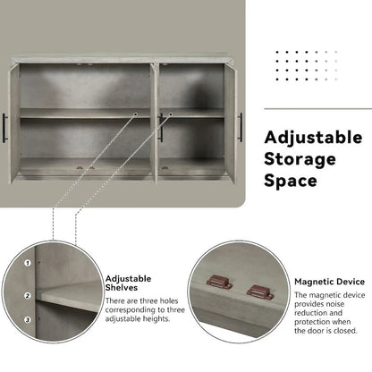 Credenza retrò grande a 3 ante con ripiani regolabili e maniglie nere