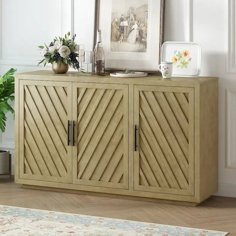 Credenza retrò grande a 3 ante con ripiani regolabili e maniglie nere