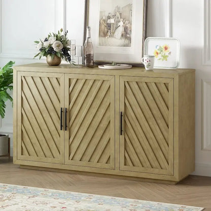 Credenza retrò grande a 3 ante con ripiani regolabili e maniglie nere