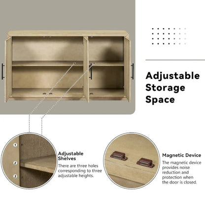 Credenza retrò grande a 3 ante con ripiani regolabili e maniglie nere