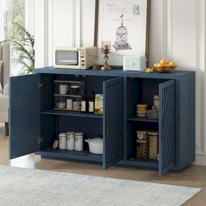 Credenza retrò grande a 3 ante con ripiani regolabili e maniglie nere