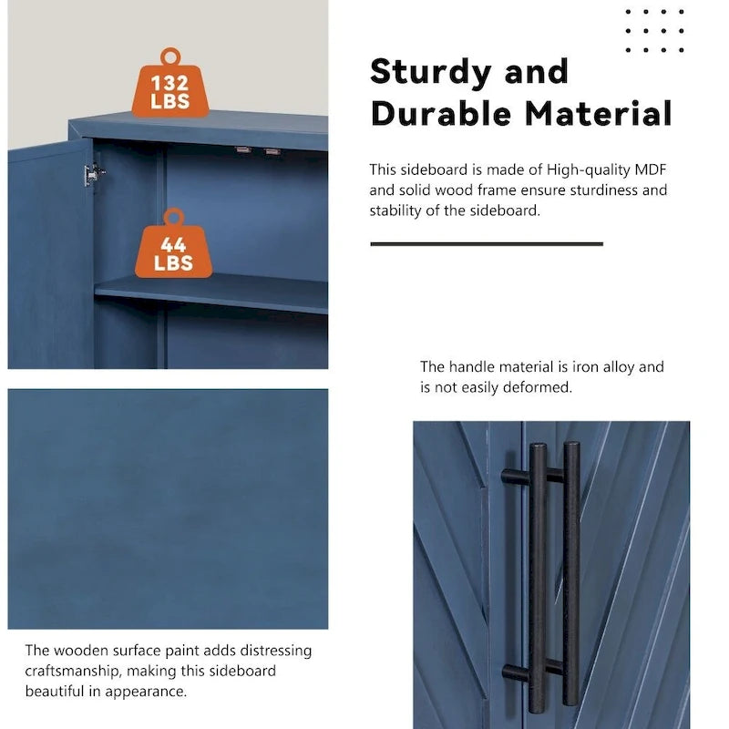 Credenza retrò grande a 3 ante con ripiani regolabili e maniglie nere