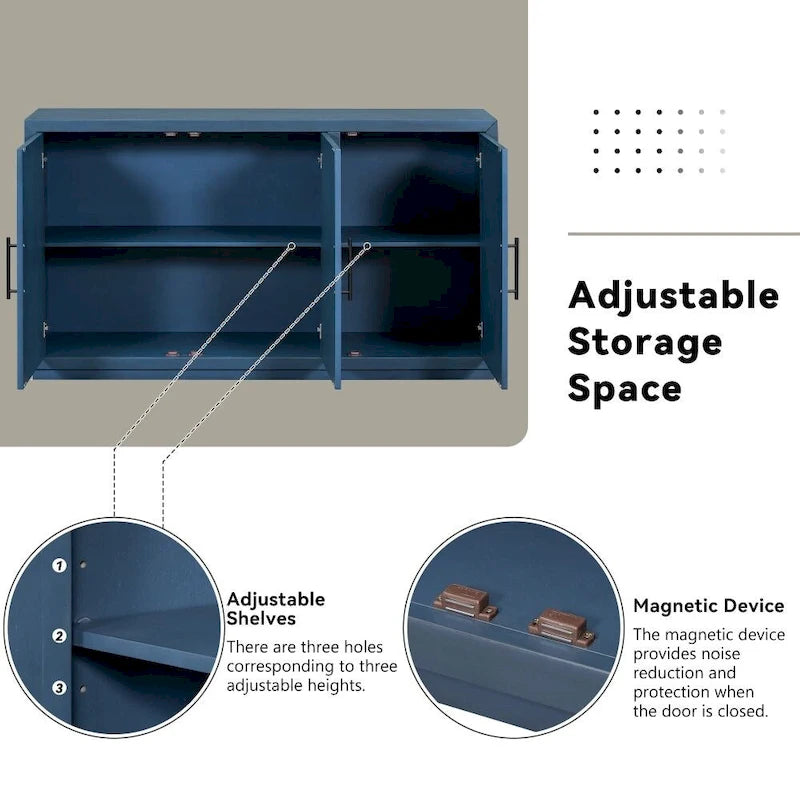 Credenza retrò grande a 3 ante con ripiani regolabili e maniglie nere