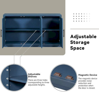 Credenza retrò grande a 3 ante con ripiani regolabili e maniglie nere