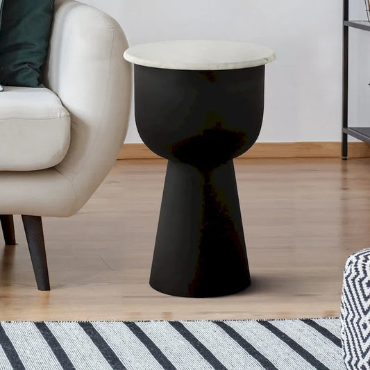 NILA Black Side Table White Marble Top Modern Accent for Living Room & Bedroom