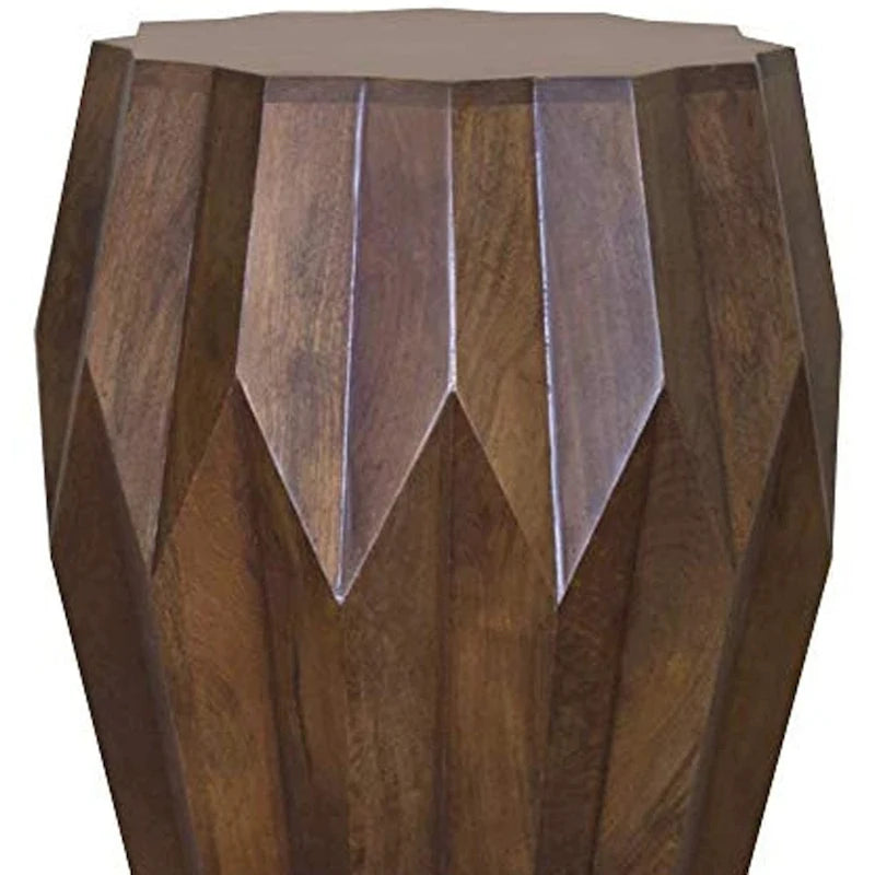 HomeRoots 23   Dark Brown Solid Wood Drum End Table - 16.4