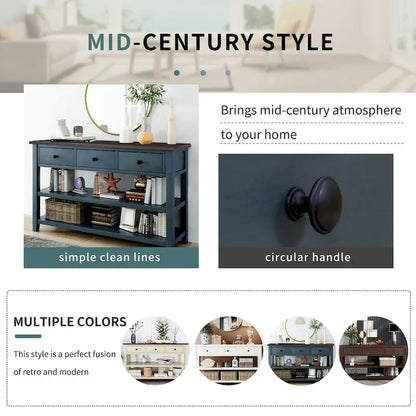 Tavolo consolle in legno massello di pino con due ripiani aperti