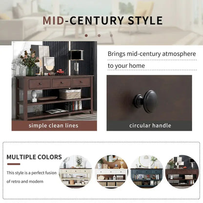 Tavolo consolle in legno massello di pino con due ripiani aperti