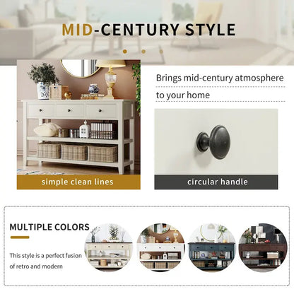 Tavolo consolle in legno massello di pino con due ripiani aperti