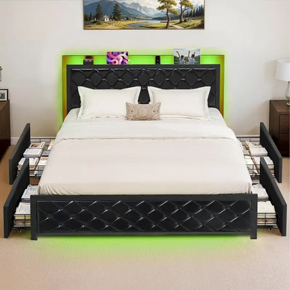 Moasis Queen Size PU Bed Frame LED Imbottito Letto a Piattaforma