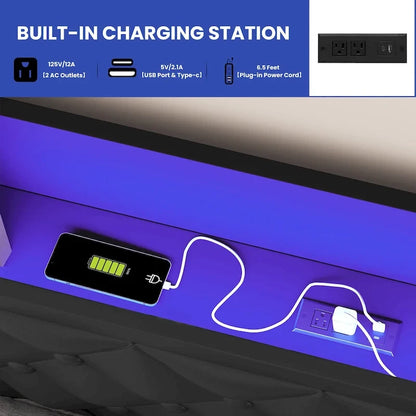 Moasis Queen Size PU Bed Frame LED Imbottito Letto a Piattaforma