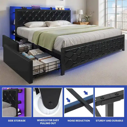 Moasis Queen Size PU Bed Frame LED Imbottito Letto a Piattaforma