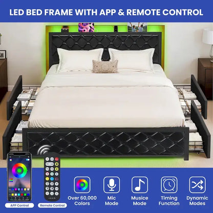 Moasis Queen Size PU Bed Frame LED Imbottito Letto a Piattaforma