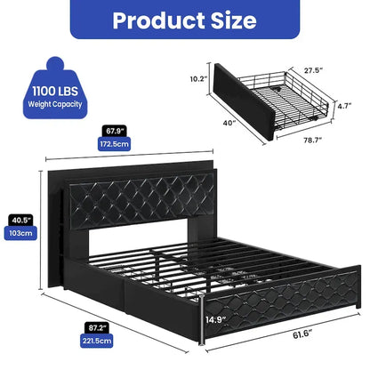 Moasis Queen Size PU Bed Frame LED Imbottito Letto a Piattaforma