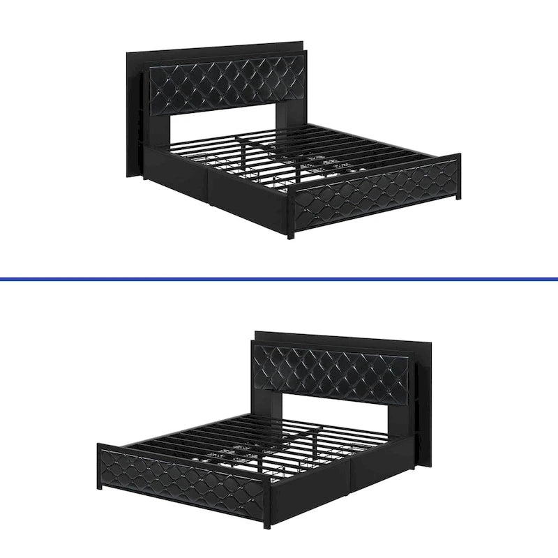 Moasis Queen Size PU Bed Frame LED Imbottito Letto a Piattaforma