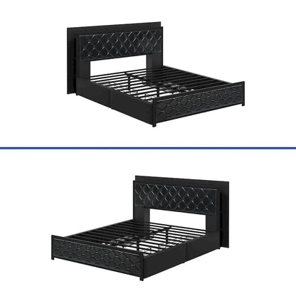 Moasis Queen Size PU Bed Frame LED Imbottito Letto a Piattaforma