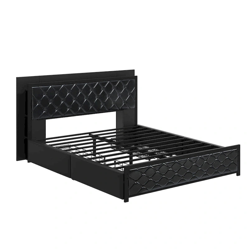 Moasis Queen Size PU Bed Frame LED Imbottito Letto a Piattaforma