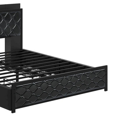 Moasis Queen Size PU Bed Frame LED Imbottito Letto a Piattaforma