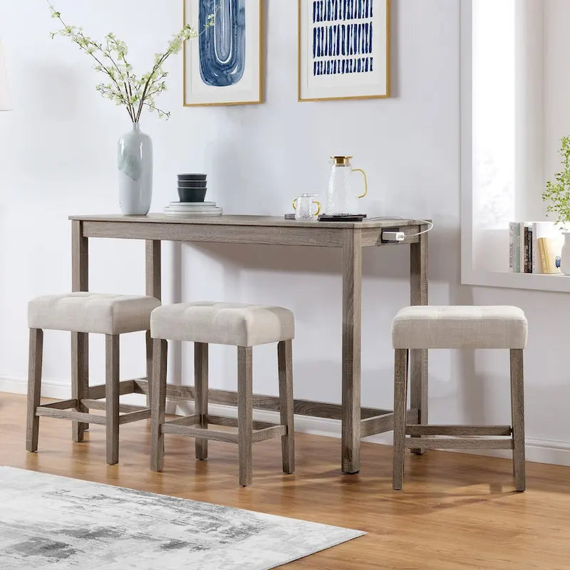 Set da pranzo con tavolo da bar da 4 pezzi, sgabelli da bancone e prese di corrente integrate