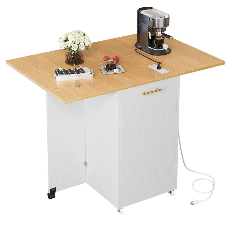 Isola da cucina pieghevole con mobiletto portaoggetti per la spazzatura