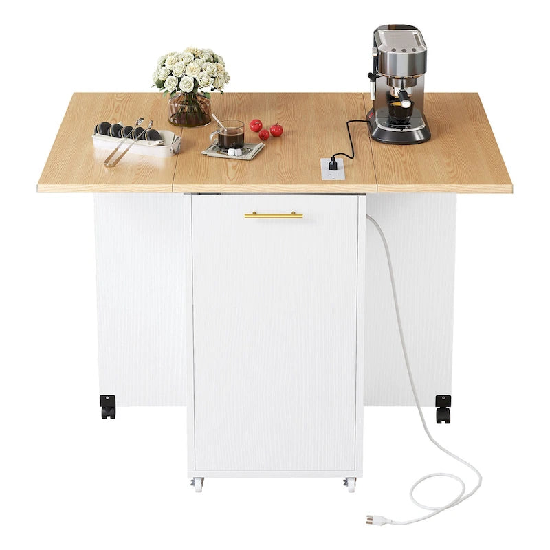 Isola da cucina pieghevole con mobiletto portaoggetti per la spazzatura