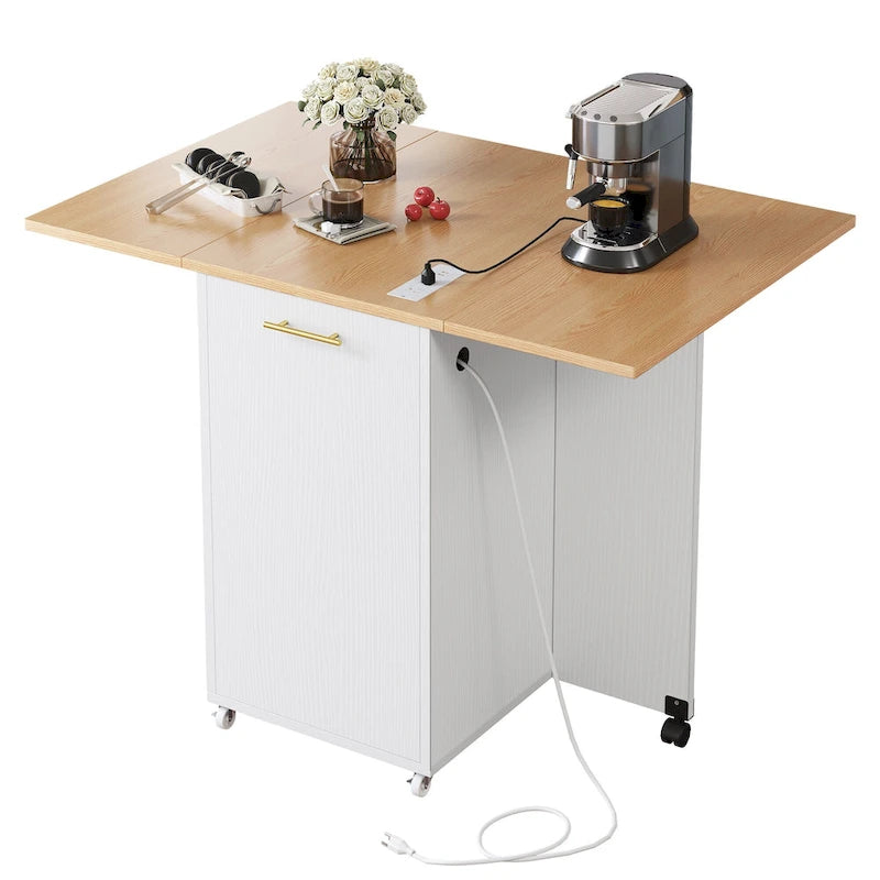 Isola da cucina pieghevole con mobiletto portaoggetti per la spazzatura