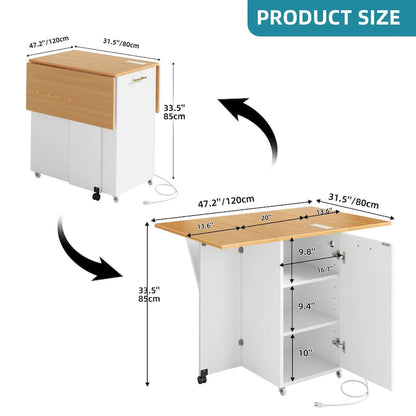 Isola da cucina pieghevole con mobiletto portaoggetti per la spazzatura