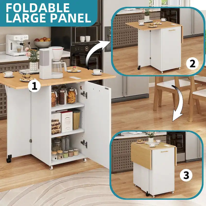 Isola da cucina pieghevole con mobiletto portaoggetti per la spazzatura