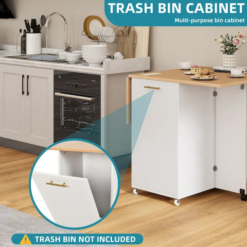 Isola da cucina pieghevole con mobiletto portaoggetti per la spazzatura