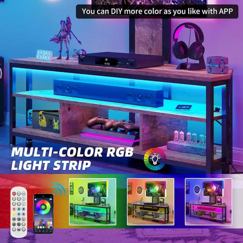 Supporto TV con luce LED Moasis con supporto, presa di corrente e porta USB per TV fino a 70