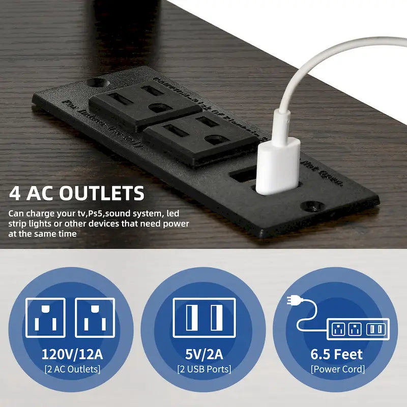 Supporto TV con luce LED Moasis con supporto, presa di corrente e porta USB per TV fino a 70