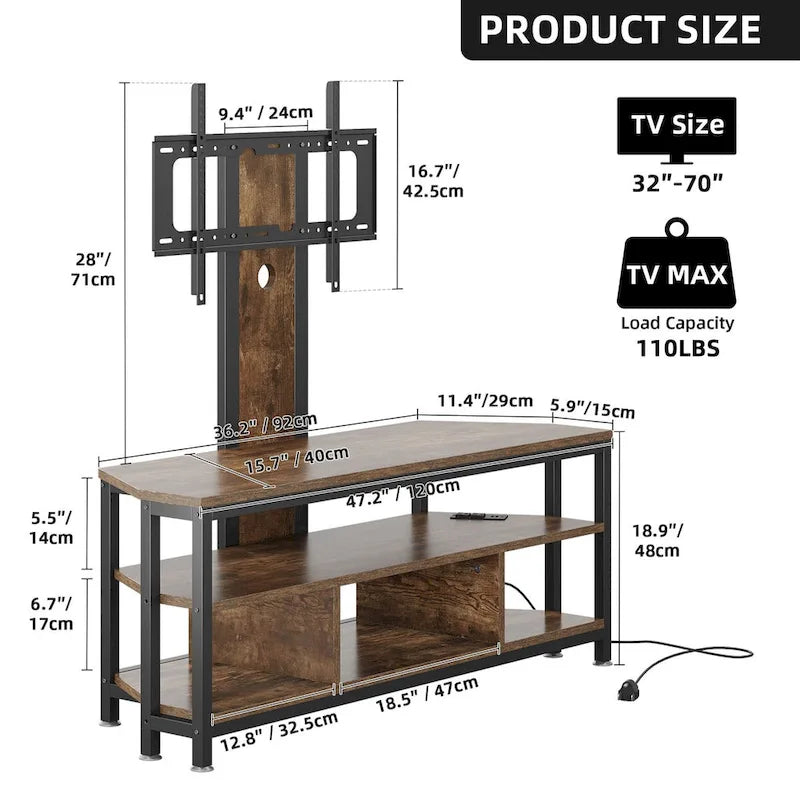 Supporto TV con luce LED Moasis con supporto, presa di corrente e porta USB per TV fino a 70